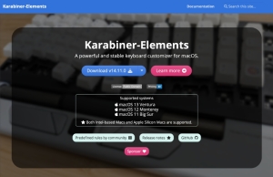 Karabiner-Elementsのサイト。2023年4月2日現在、最新バージョンは14.11.0です。
