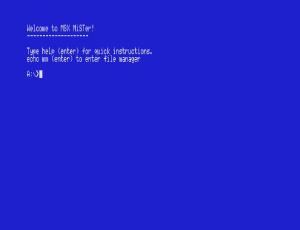 「MSX3」のスプラッシュアートの後、青い画面に「Welcome to MSX MiSTer!」と表示されたら大成功。
