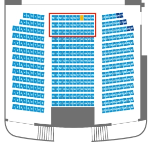 アイマショウの座席図（公式サイトより）。赤線で囲っているところがおそらくミーグリの席。ちなみにオレンジで塗っているところが私の席（A18）でした。